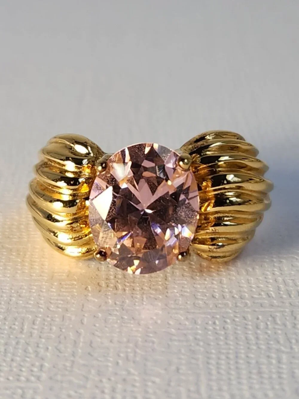 VTG Signed Pink Gold Vermeil 18K/925 Ribbed Cocktail Ring Sz7 - Picture 4 of 10